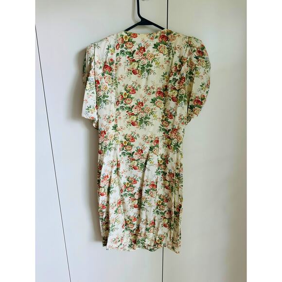 Vintage 90s Floral Pencil Dress Neutral Cottagecore Romantic Garden Party Sz 6-8 - Picture 5 of 11